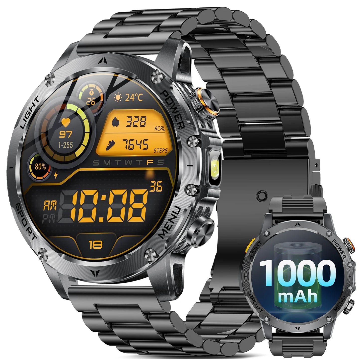 Military Style Smart Watch For Men Bluetooth Call Health Monitor