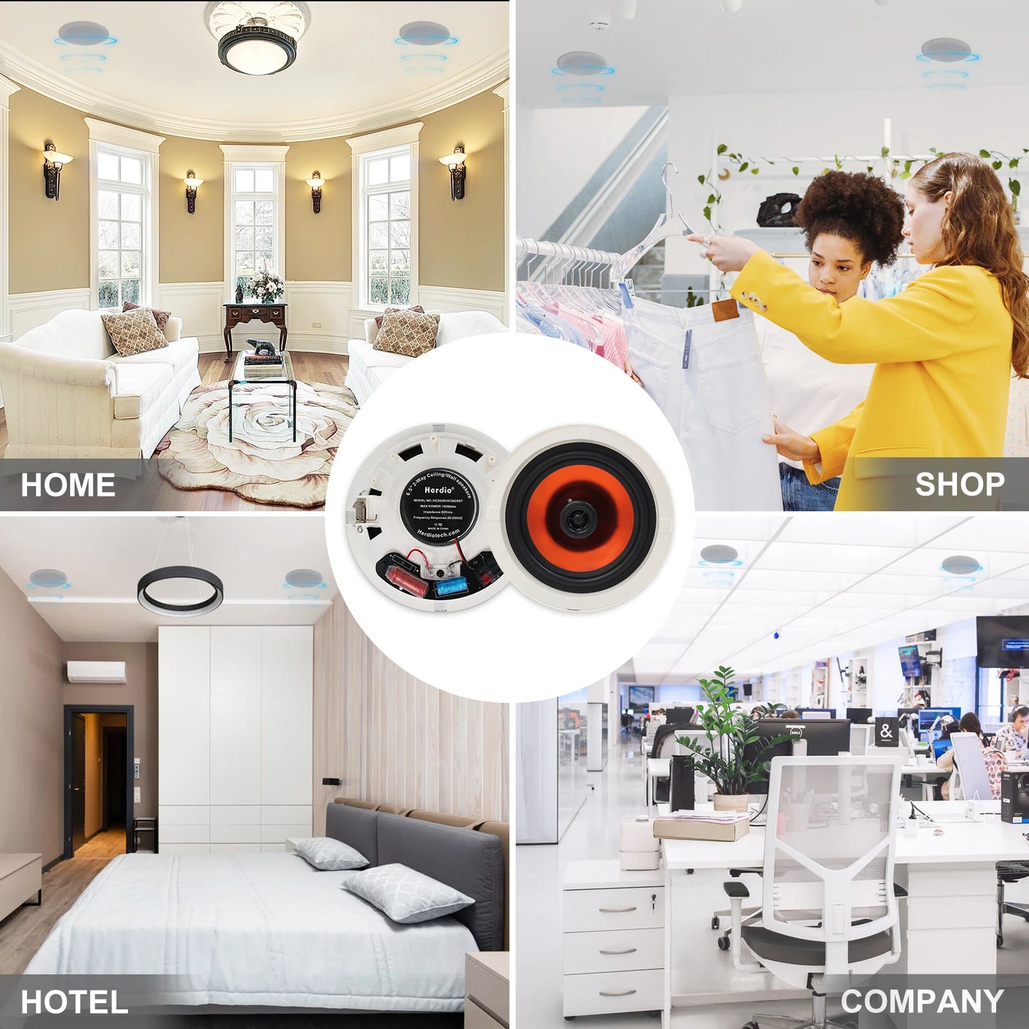 Herdio In Ceiling 600W 2 Way Flush Mount Speaker System