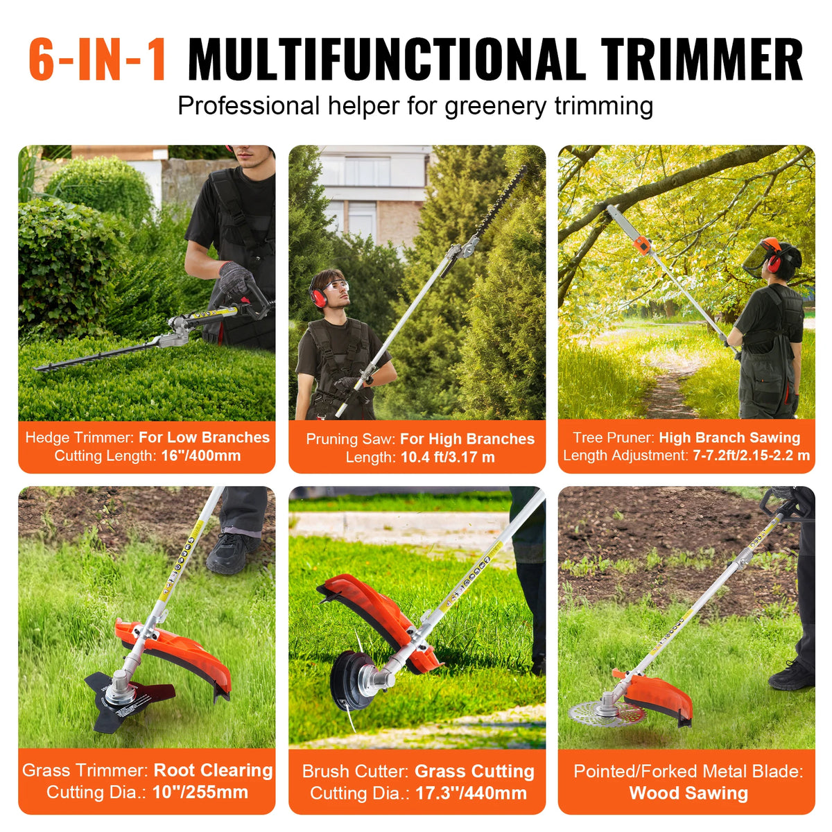 SucceBuy 5-in-1 Gas Garden Trimmer Hedge Trimmer Pole Saw Combo