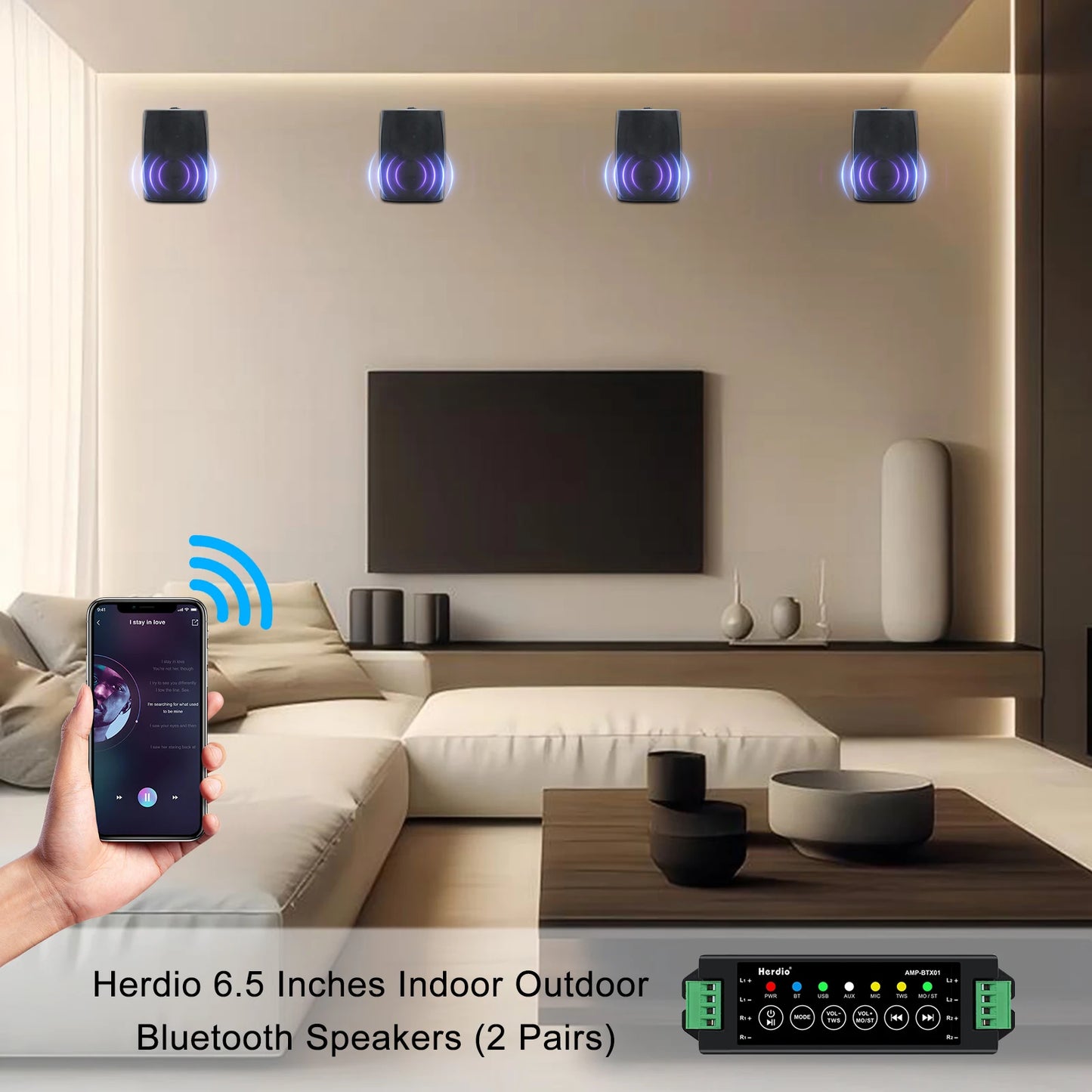Herdio Outdoor Waterproof Bluetooth Speakers With Amplifier Wall Mount