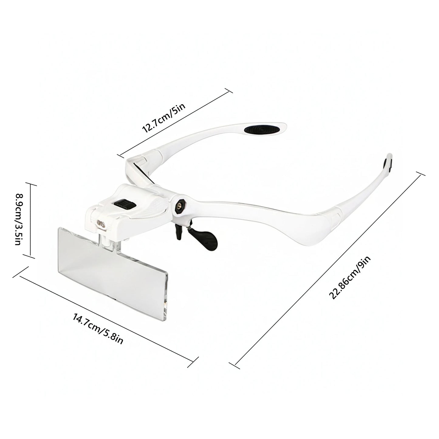 LED Head Magnifier with 5 Lenses 1.0X-3.5X Lighted Hands Free