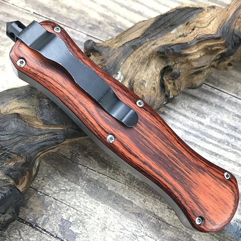 Jungle Hiking Folding Knife 440C Steel With Wooden Handle