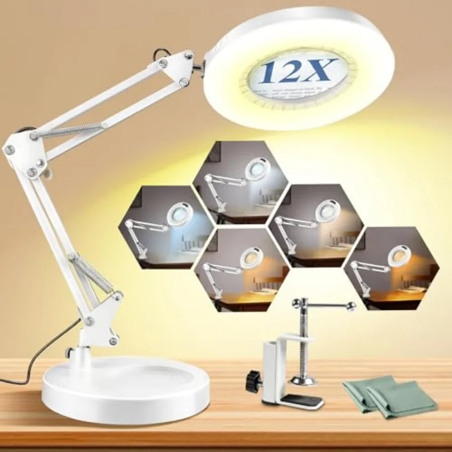 LED Desktop Magnifying Glass Lamp With Stand And Dimmable Lighting