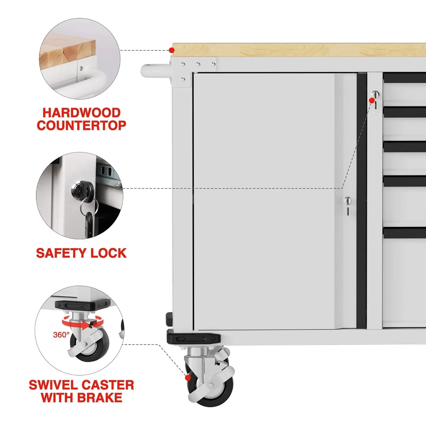 Rolling Tool Chest With 5 Drawer And Door Locking System