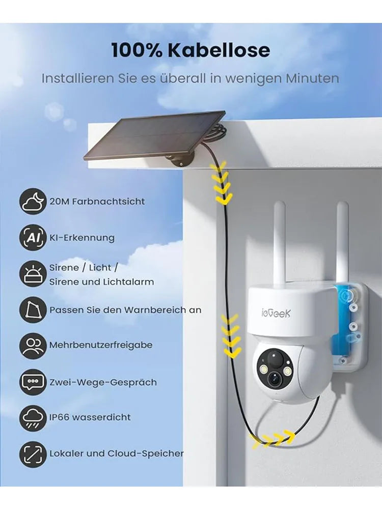 IEGEEK 2K 3MP Wireless Outdoor PTZ Security Camera Solar Panel