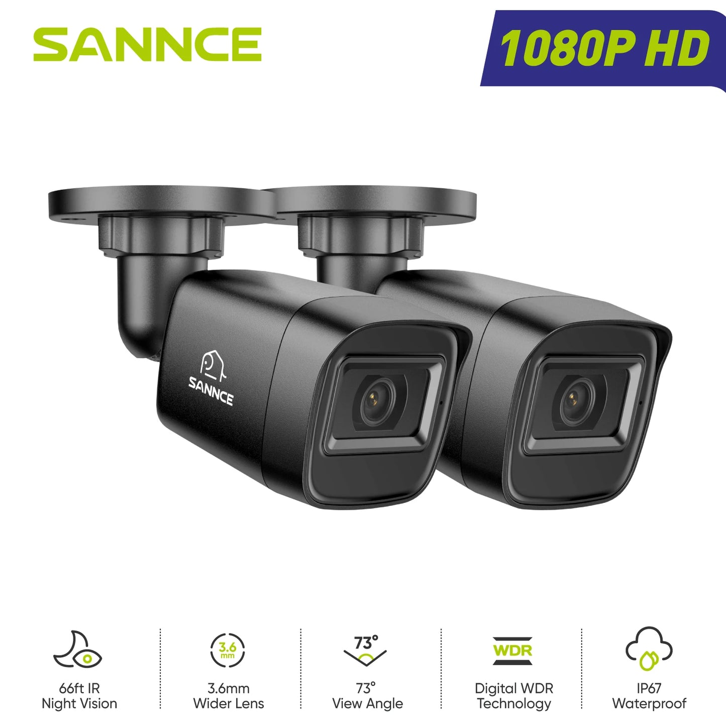 SANNCE 2MP Bullet Security Camera 3.6mm Lens 1080P DVR