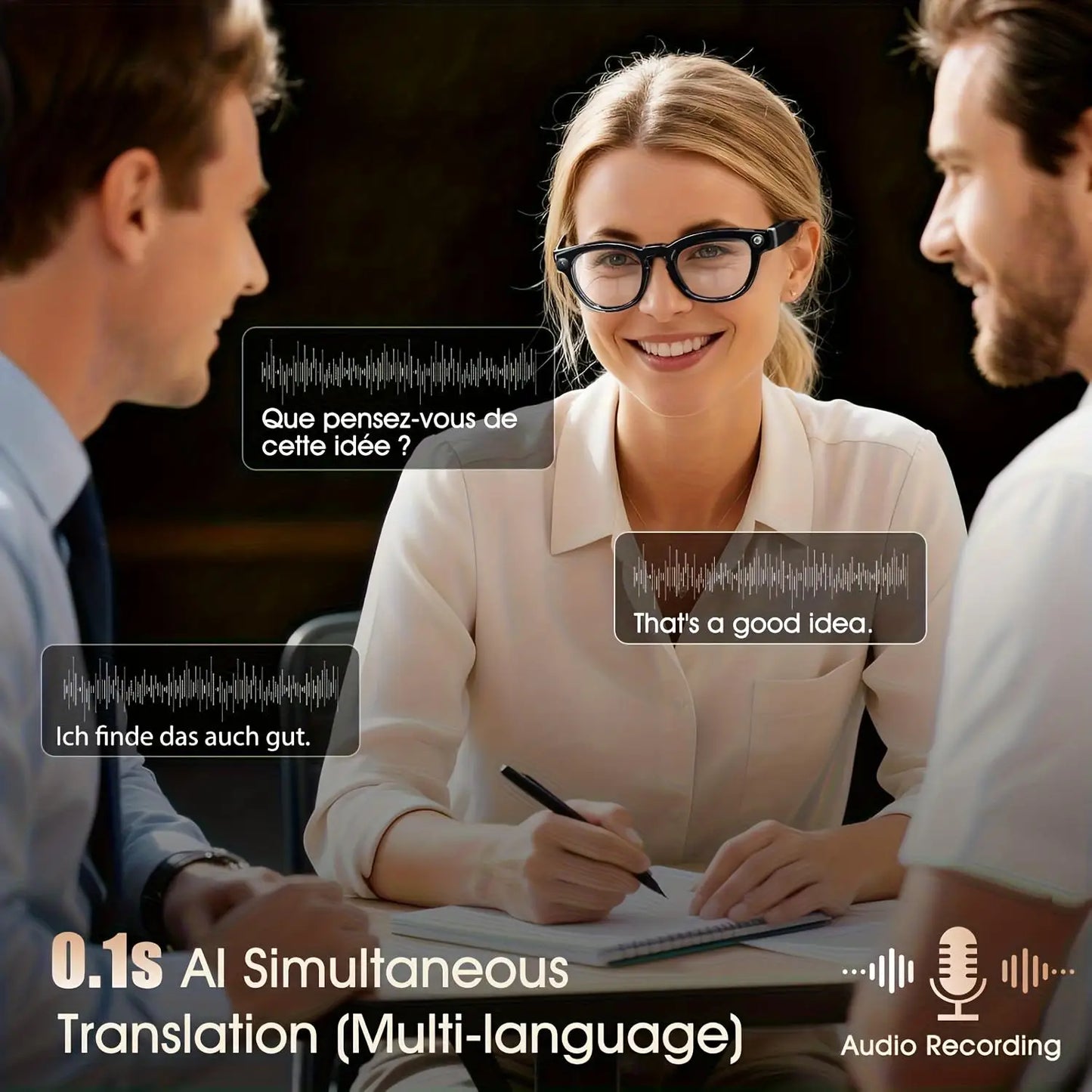 Smart Glasses Real-Time Translation AI Chat Assistant With 8MP Camera