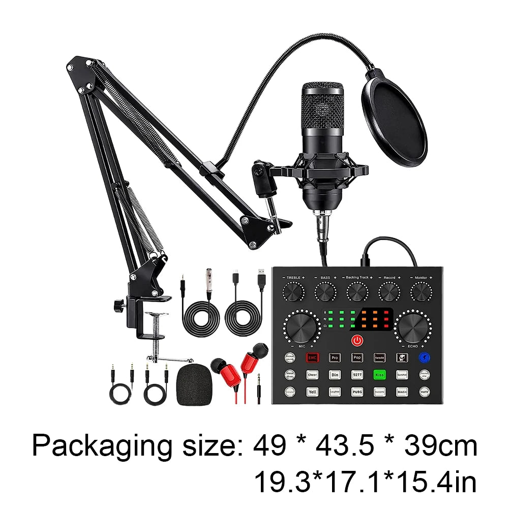 Podcast Equipment Bundle with BM800 Microphone and V8 Sound Card Podcast Equipment for Podcasting Gaming Music Recording
