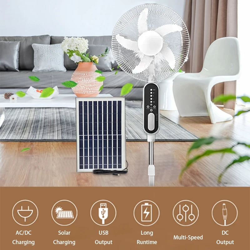 HUANJI Solar Panel Rechargeable Fan With 14400mAh Battery Remote Control
