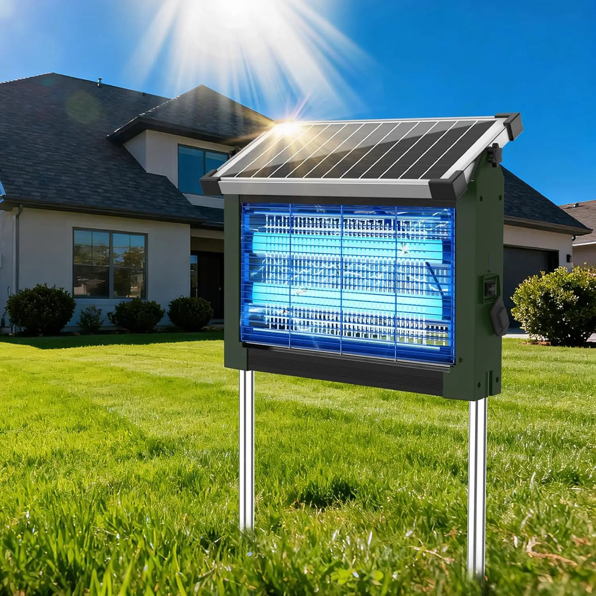 Solar Powered 4500V Waterproof Outdoor Mosquito Bug Zapper With Sensor