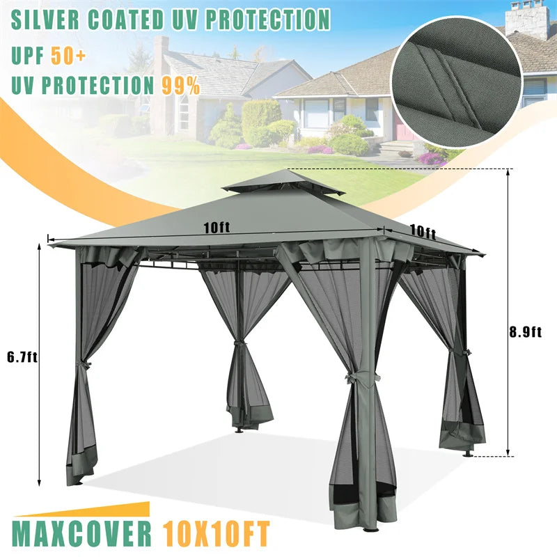 Tooluck Gazebo With Metal Frame And Curtains Nettings