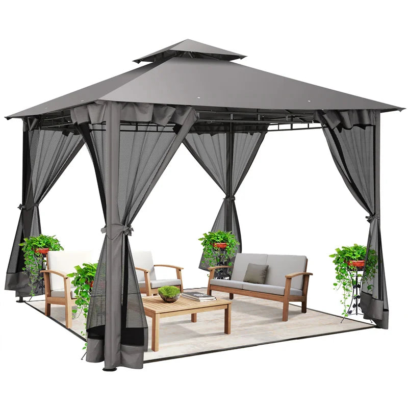 Tooluck Gazebo With Metal Frame And Curtains Nettings