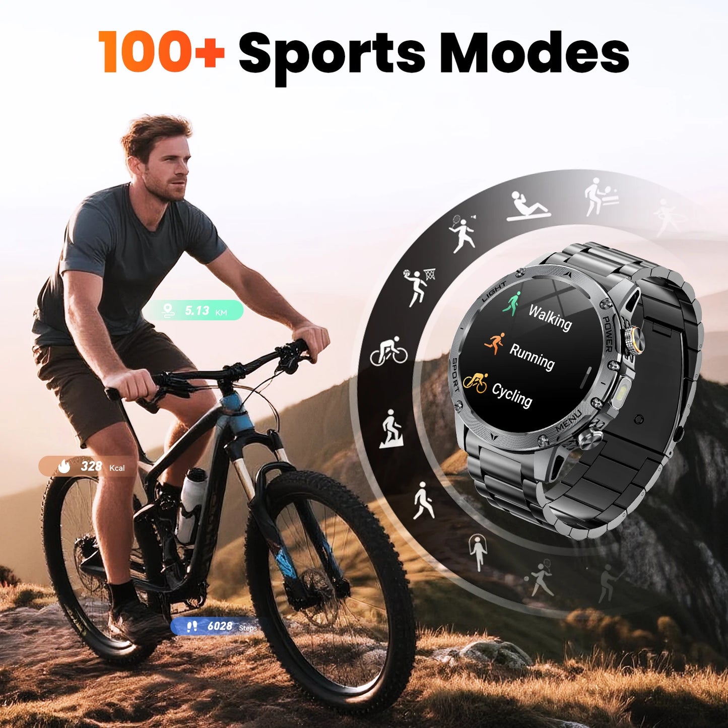 Military Style Smart Watch For Men Bluetooth Call Health Monitor