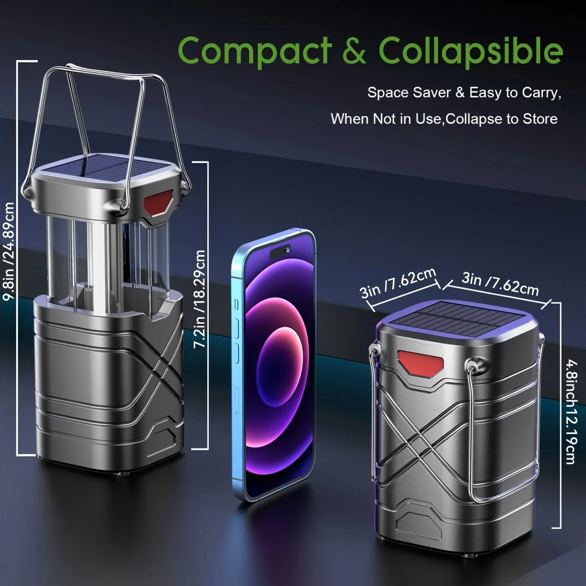 Solar Rechargeable LED Flashlight Portable Camping Lantern