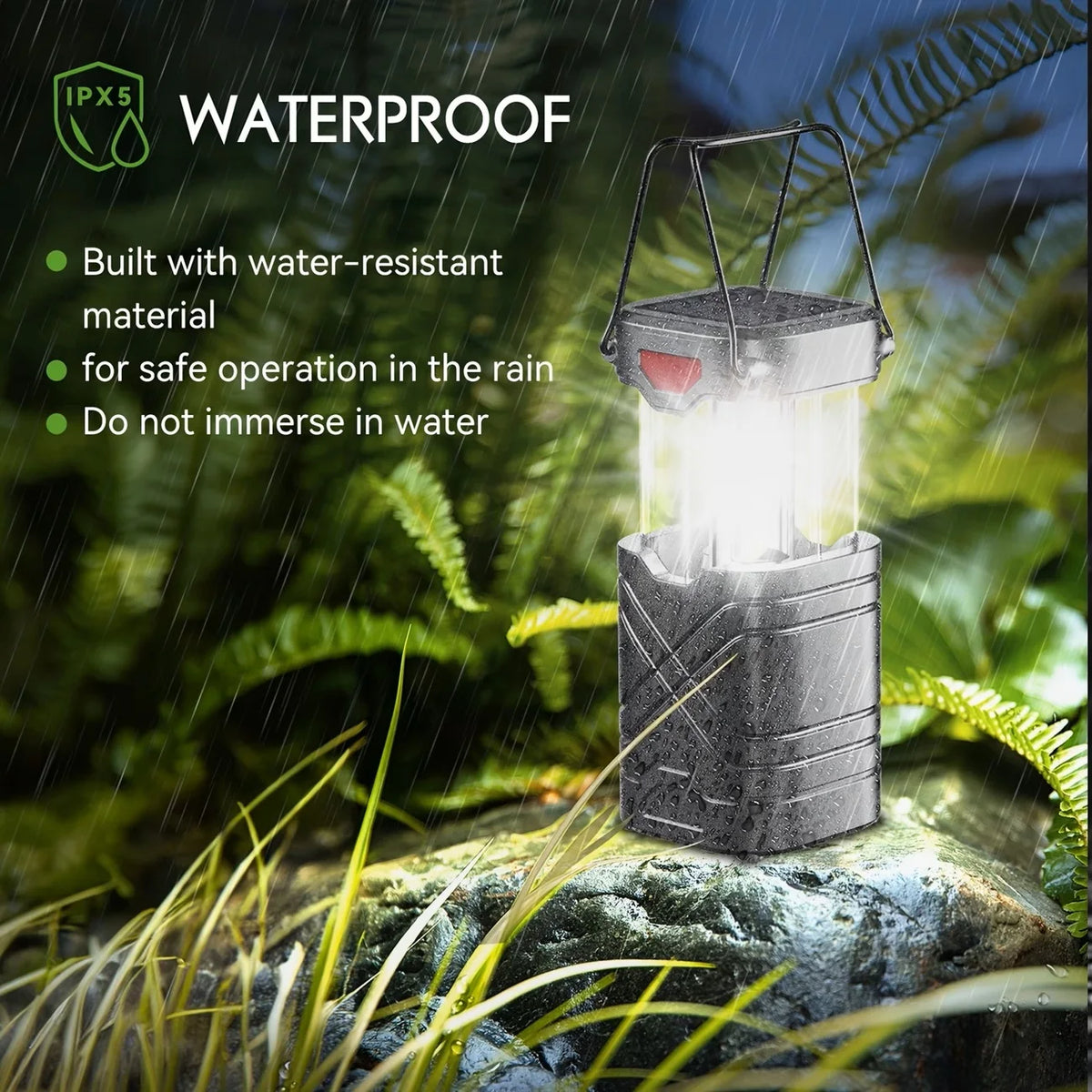 Solar Rechargeable LED Flashlight Portable Camping Lantern