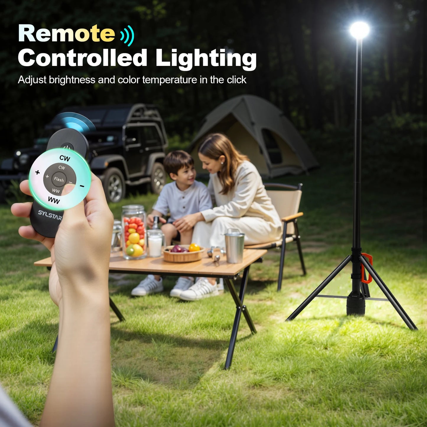 Rechargeable 360° Work Light With Remote Control Telescopic