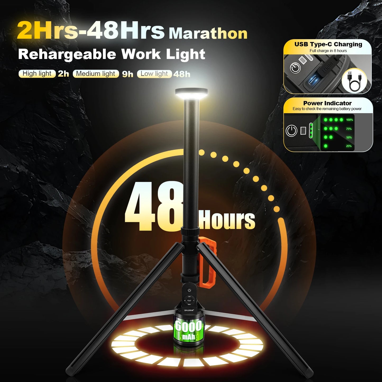 Rechargeable 360° Work Light With Remote Control Telescopic