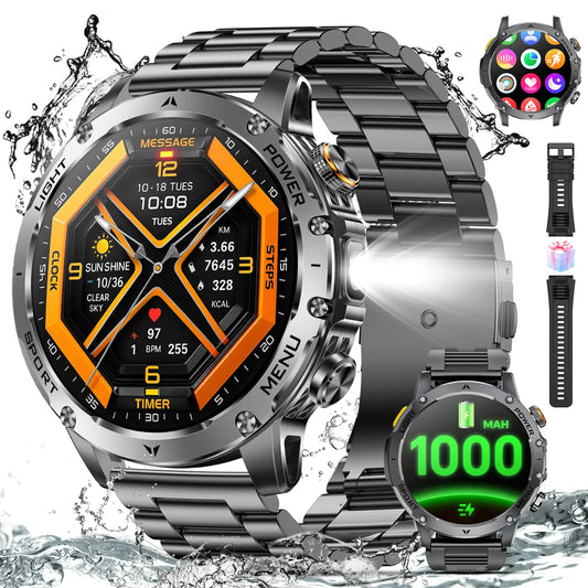 Military Style Smart Watch For Men Bluetooth Call Health Monitor