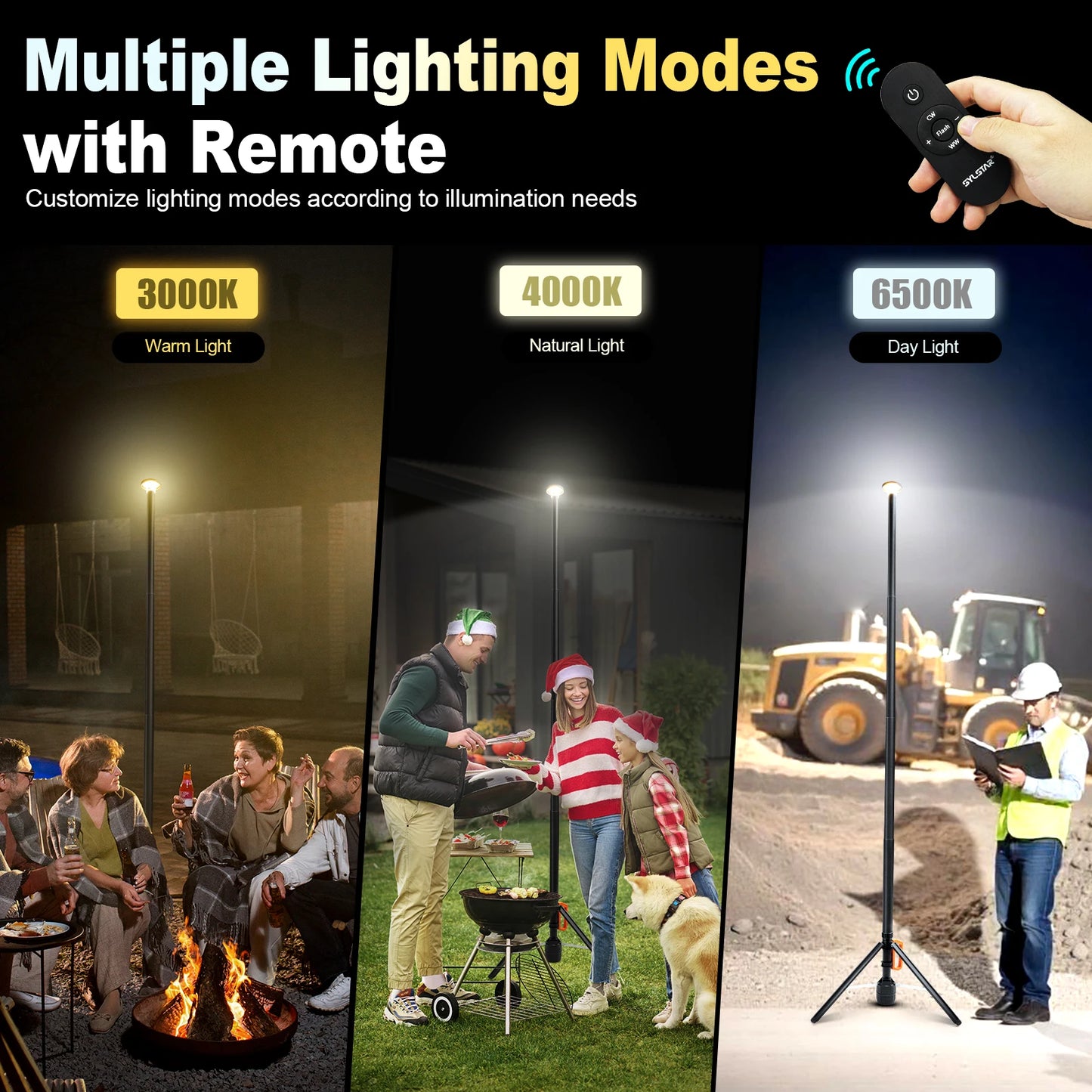 Rechargeable 360° Work Light With Remote Control Telescopic