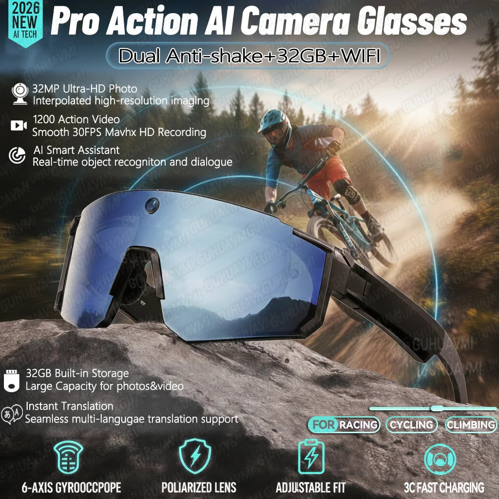 GUHUAVMI AI Smart Shooting Glasses With 800W Camera For Sports