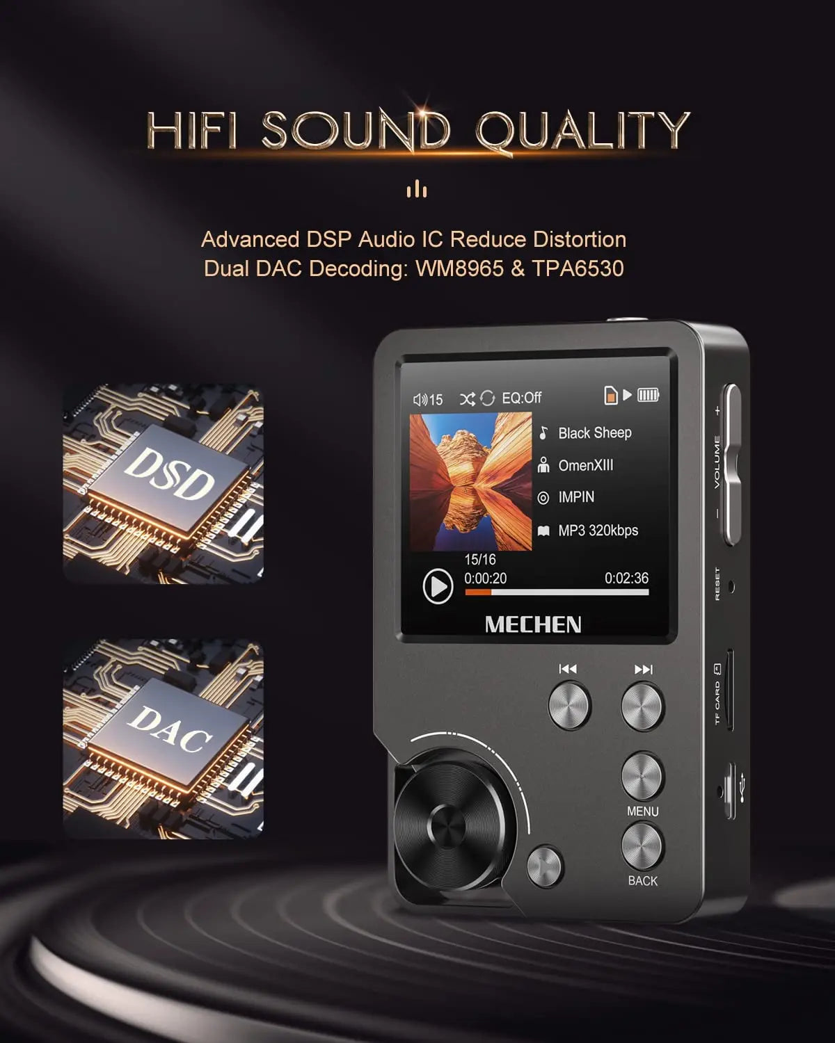 MECHEN Lossless DSD Portable HiFi MP3 Player With Advanced DAC