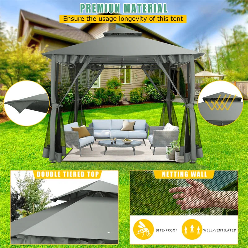 Tooluck Gazebo With Metal Frame And Curtains Nettings
