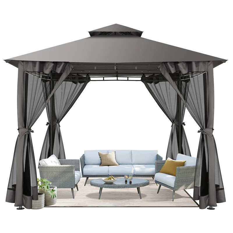 Tooluck Gazebo With Metal Frame And Curtains Nettings
