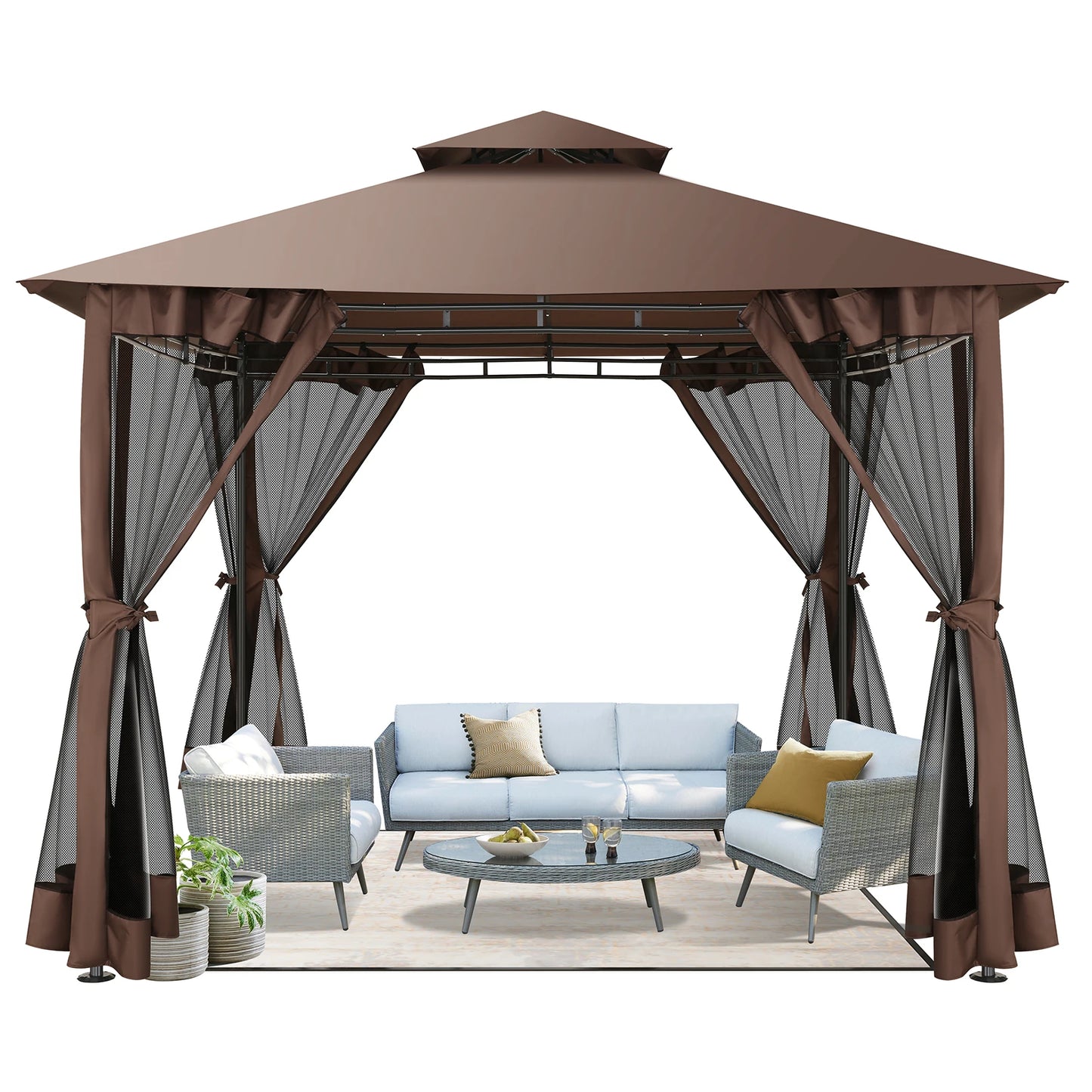 Tooluck Gazebo With Metal Frame And Curtains Nettings