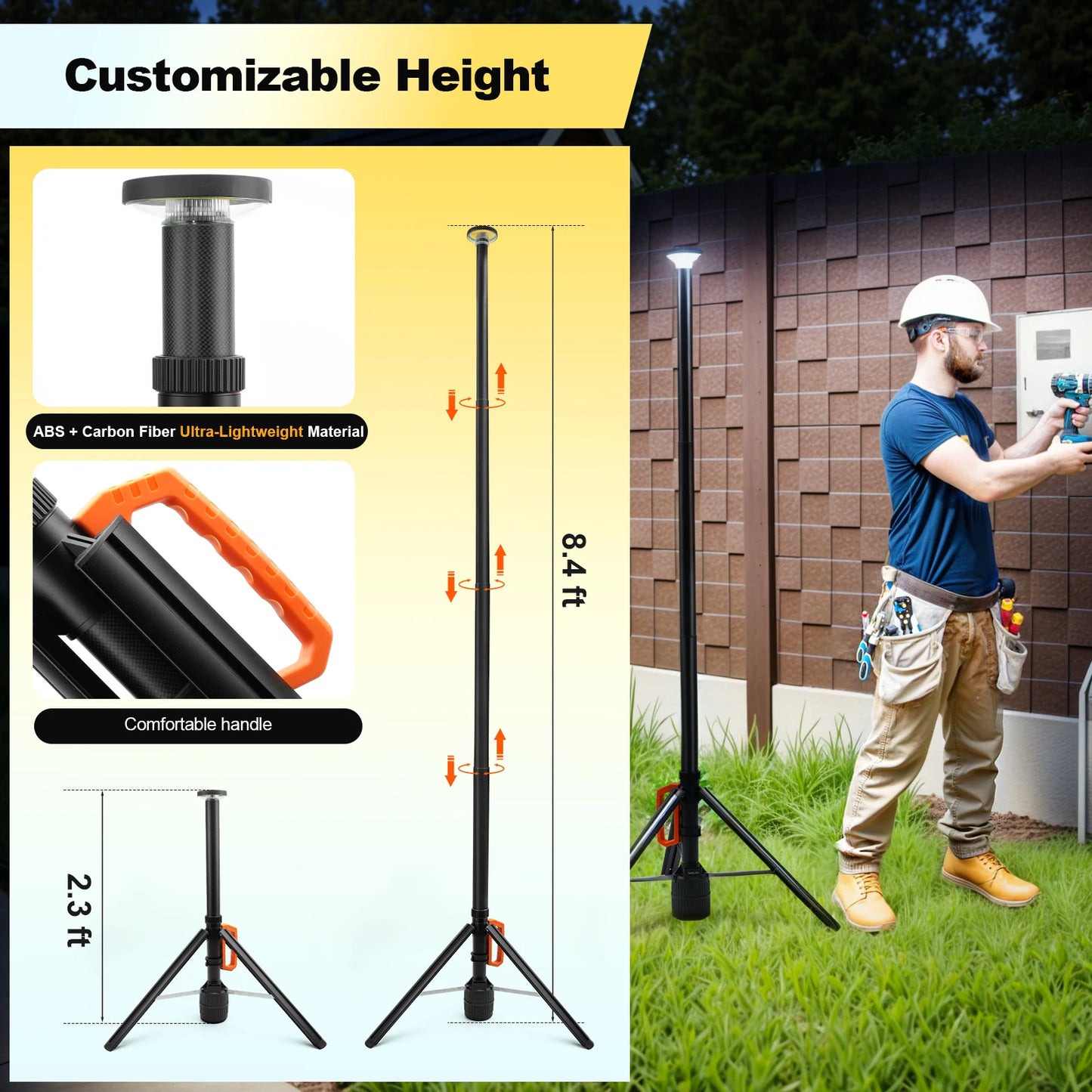 Rechargeable 360° Work Light With Remote Control Telescopic