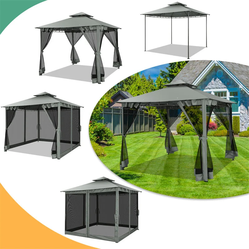 Tooluck Gazebo With Metal Frame And Curtains Nettings
