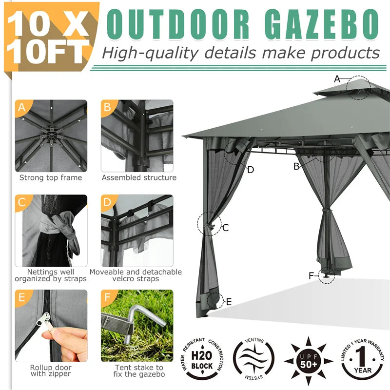 Tooluck Gazebo With Metal Frame And Curtains Nettings