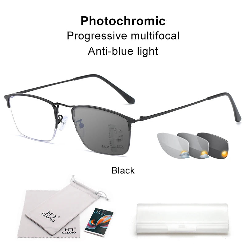 CLLOIO Titanium Photochromic Reading Glasses Progressive Multifocal