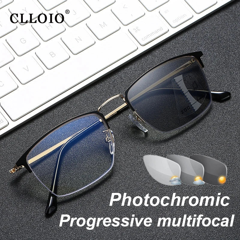 CLLOIO Titanium Photochromic Reading Glasses Progressive Multifocal