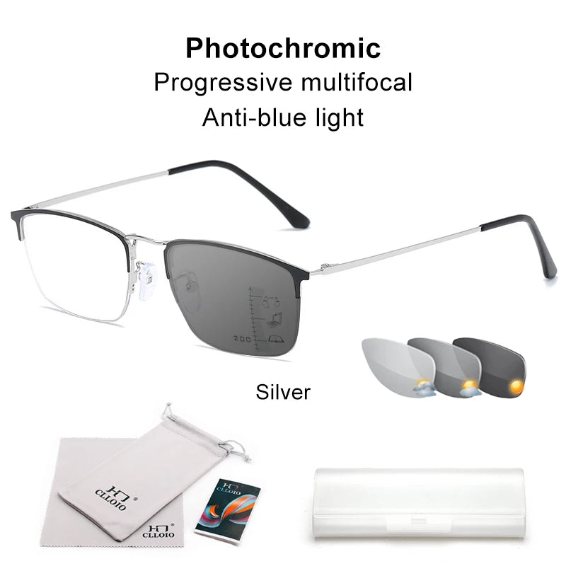 CLLOIO Titanium Photochromic Reading Glasses Progressive Multifocal