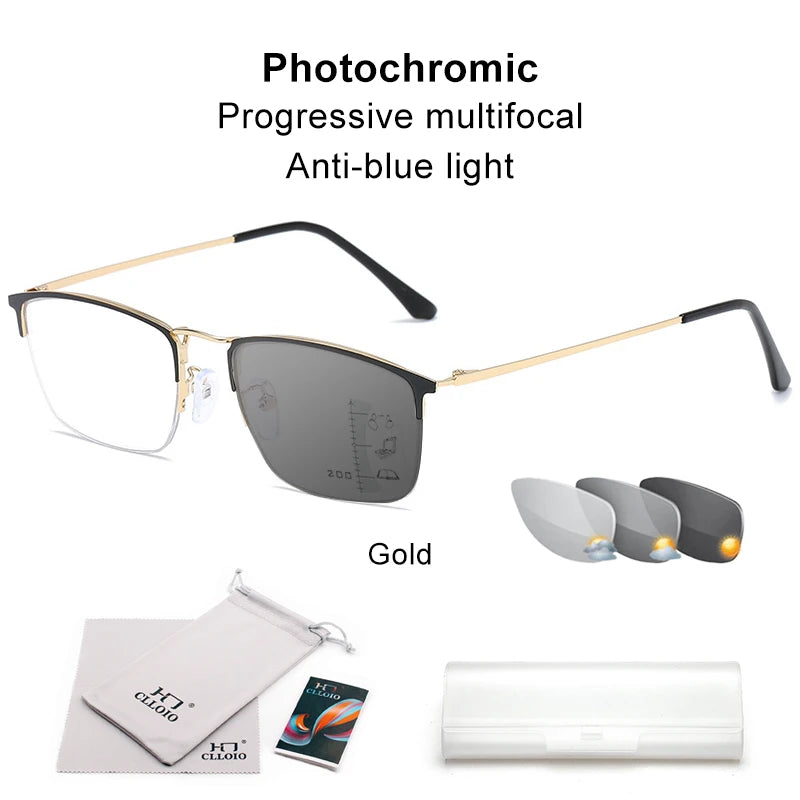 CLLOIO Titanium Photochromic Reading Glasses Progressive Multifocal