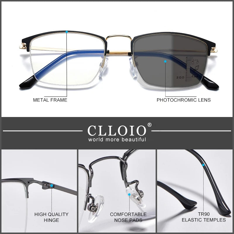 CLLOIO Titanium Photochromic Reading Glasses Progressive Multifocal