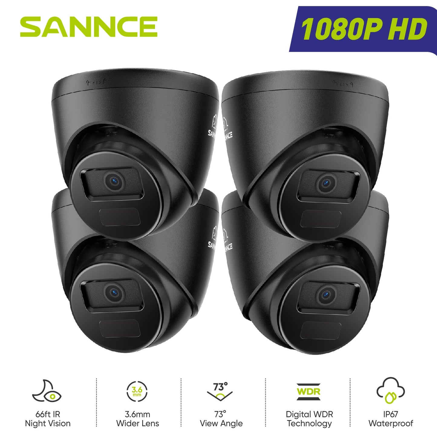 SANNCE 2MP Bullet Security Camera 3.6mm Lens 1080P DVR