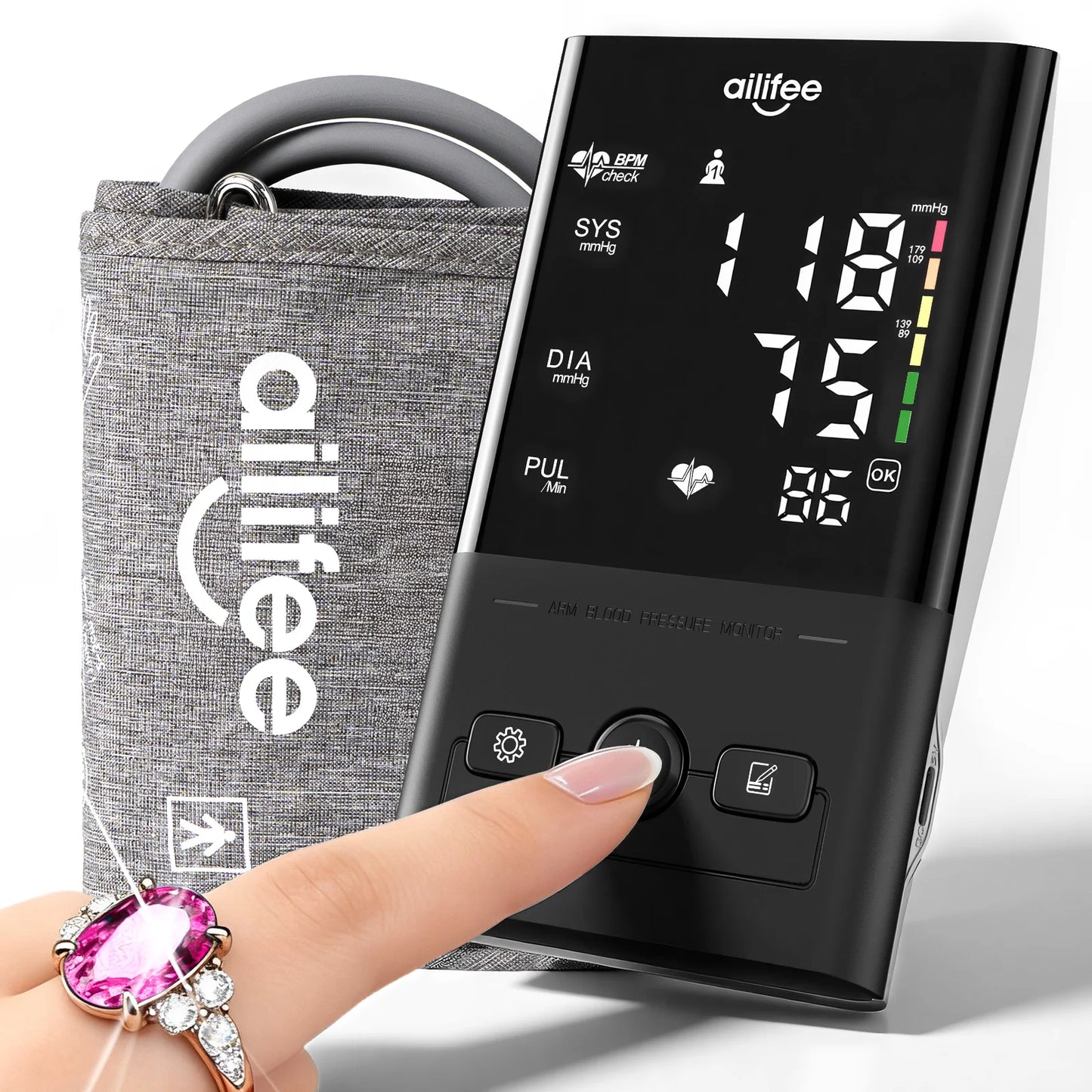 AILIFEE Upper Arm Blood Pressure Monitor with Backlit LED Display