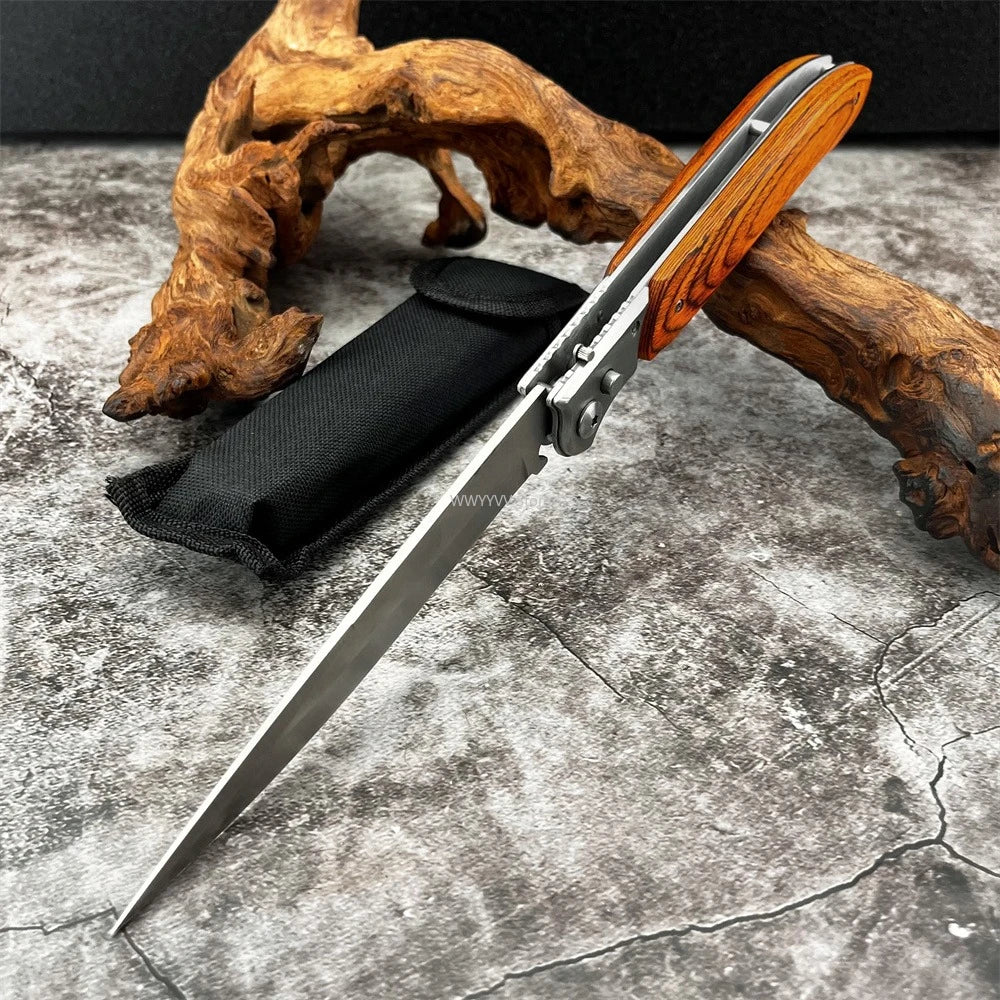 DIY Supplies Assisted Opening Folding Knife With Wooden Handle