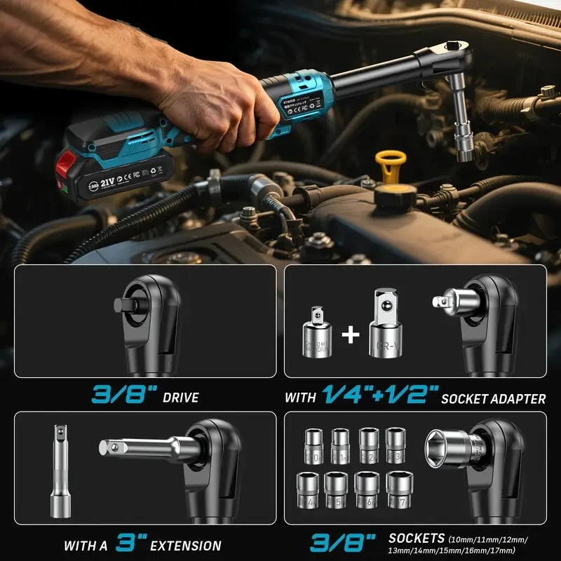 Seesii 21V Extended Cordless Ratchet Wrench 80Nm Brushless