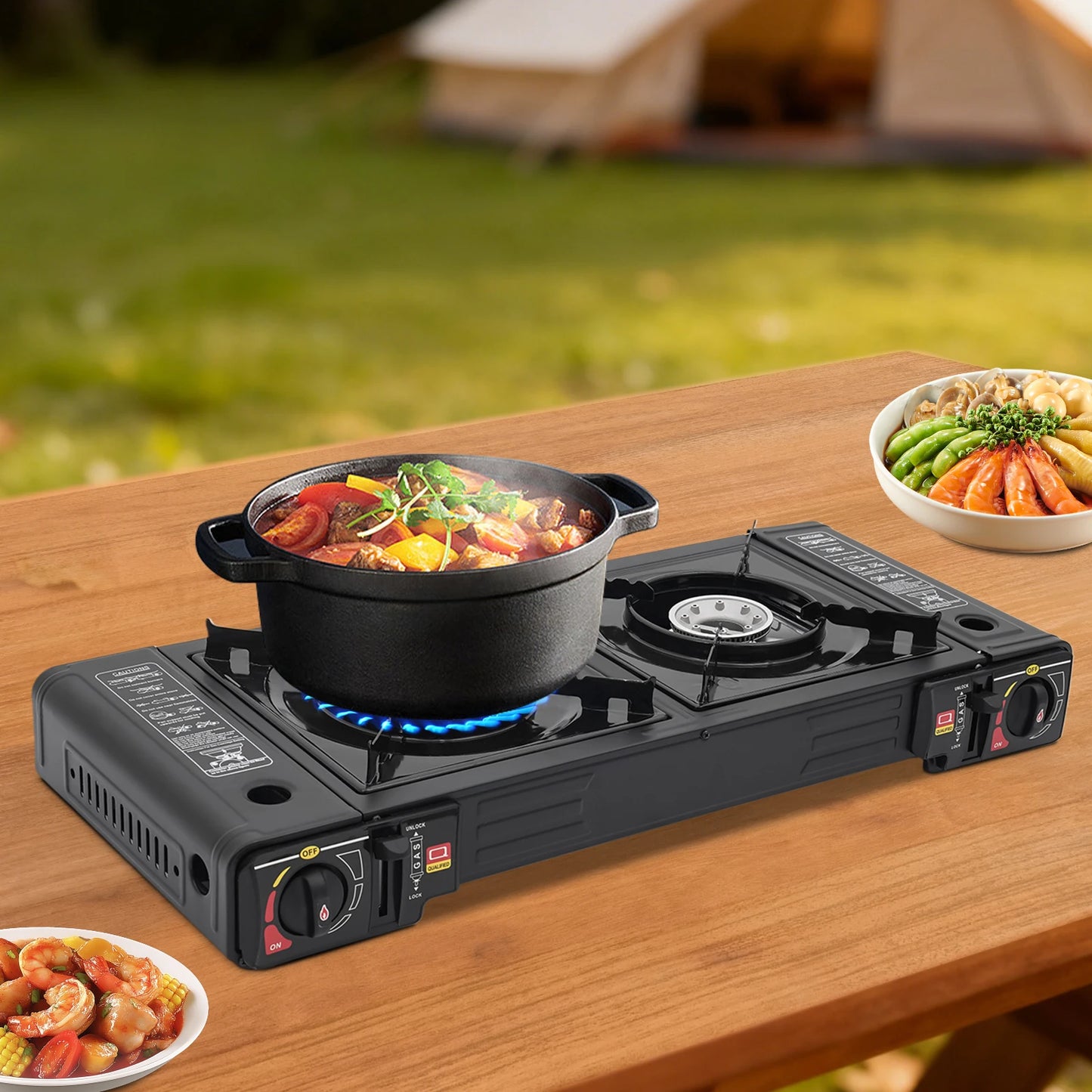 Portable 2 Burner Gas Stove With Piezo Ignition Carrying Case