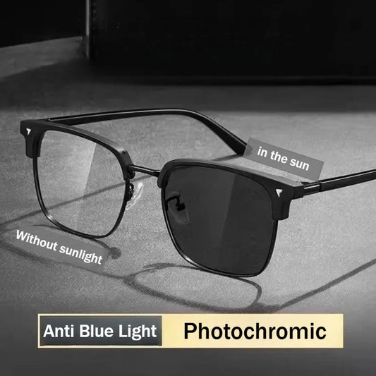 Square Photochromic Reading Glasses With Anti Blue Light Filter