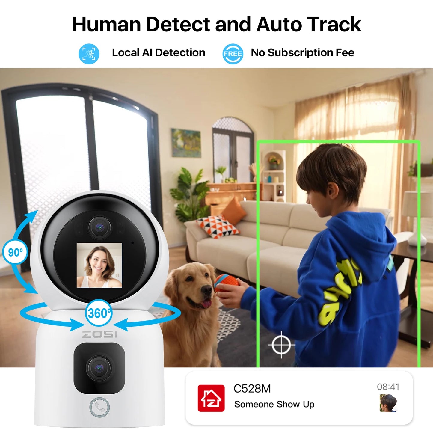 ZOSI 360 PTZ Smart Home Security Camera Auto Tracking