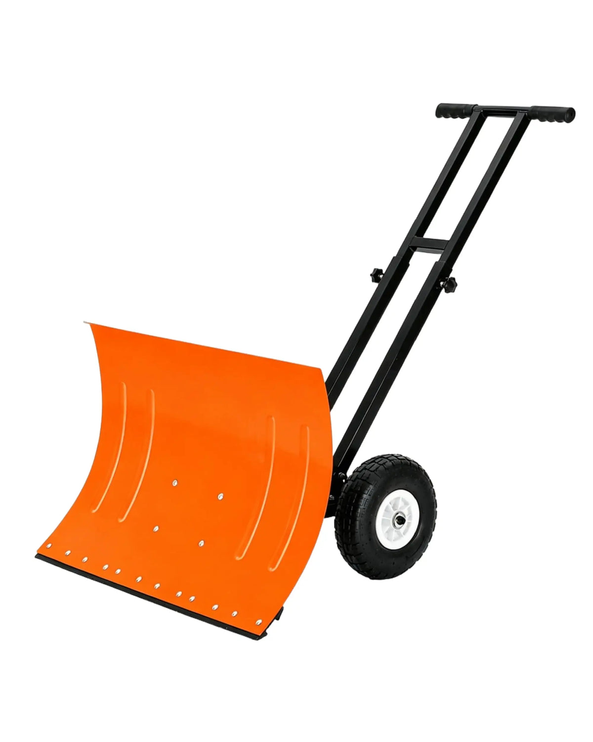 Wheeled Snow Pusher Shovel With Adjustable Handle For Driveway Clearing