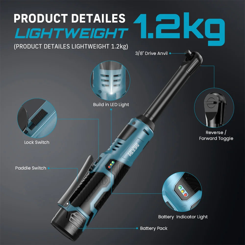 Seesii 12V Cordless Extended Ratchet Wrench 55Nm Torque