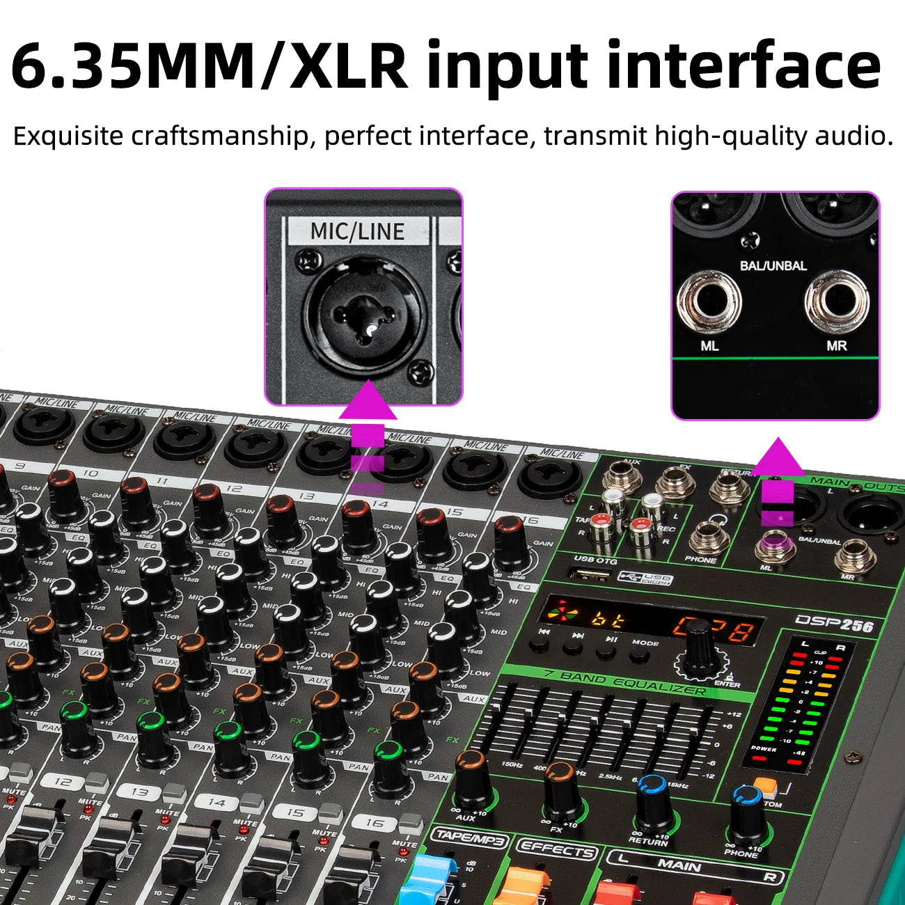 Depusheng 6/8/12/16 Channels Audio Mixer USB 48V Phantom Power