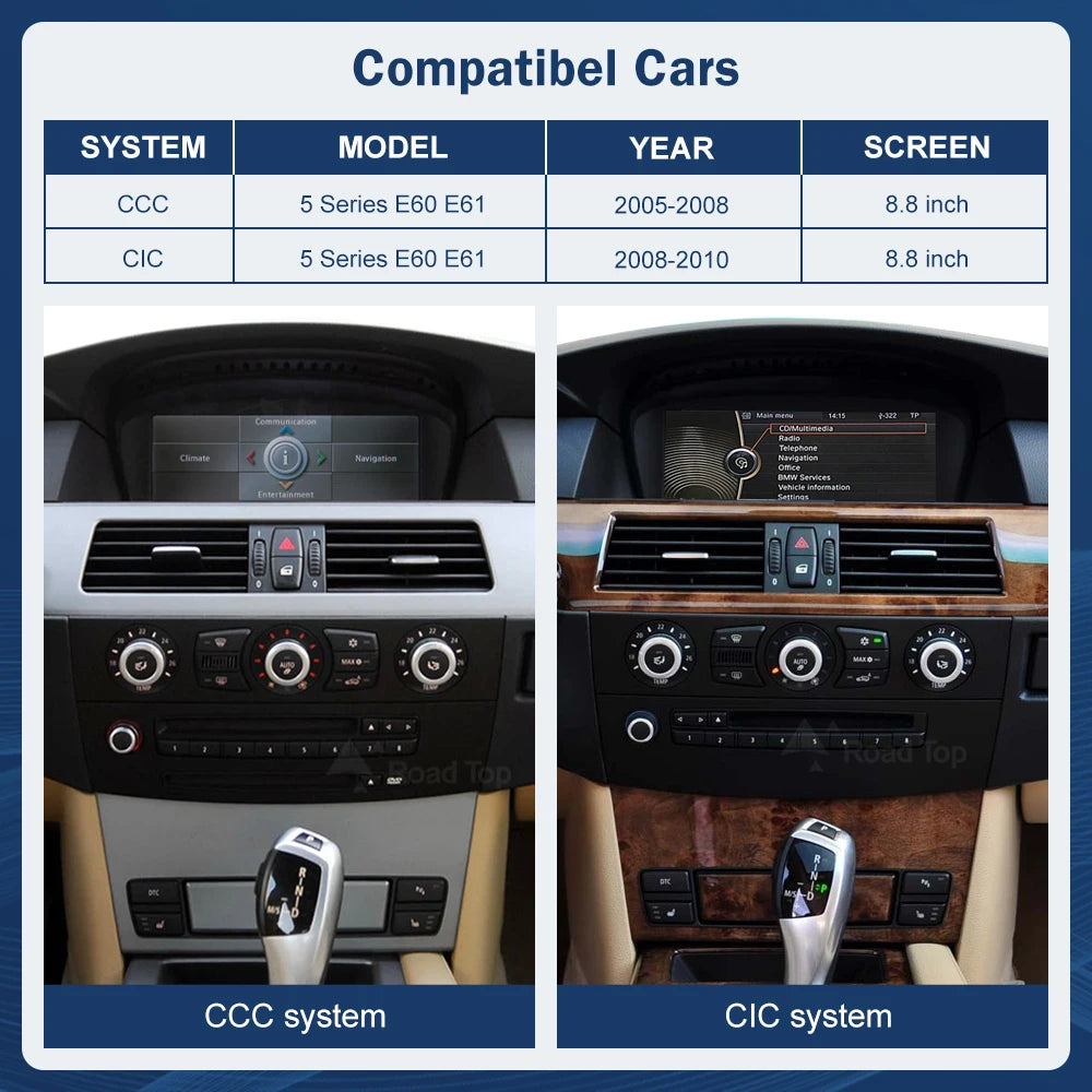 8.8INCH Wireless CarPlay Android Auto Car Multimedia For BMW 5 Series E60 E61 2005-2010 CCC CIC Screen Touch Display Navigation