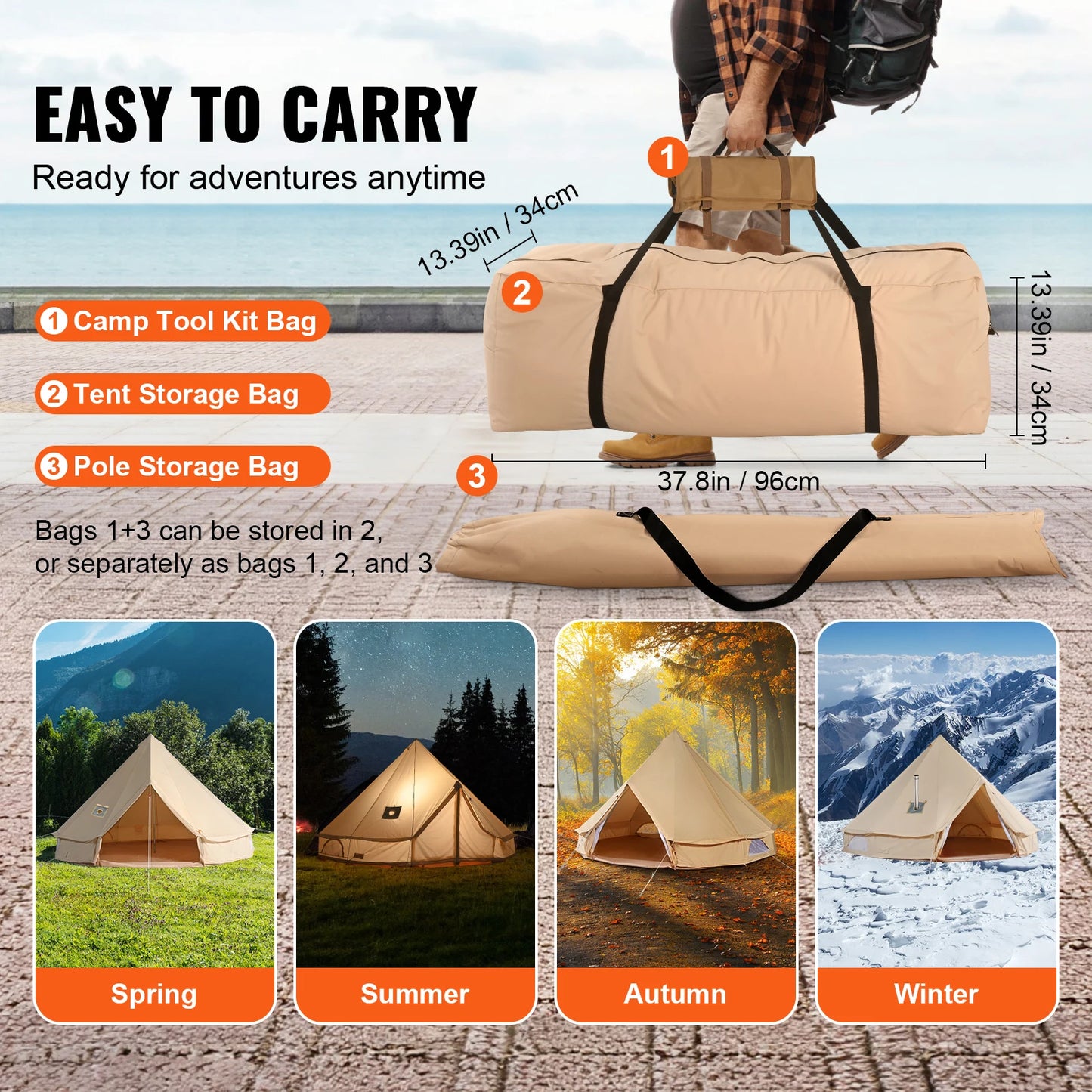 SucceBuy Canvas Bell Tent Four Seasons Yurt For Camping Eight