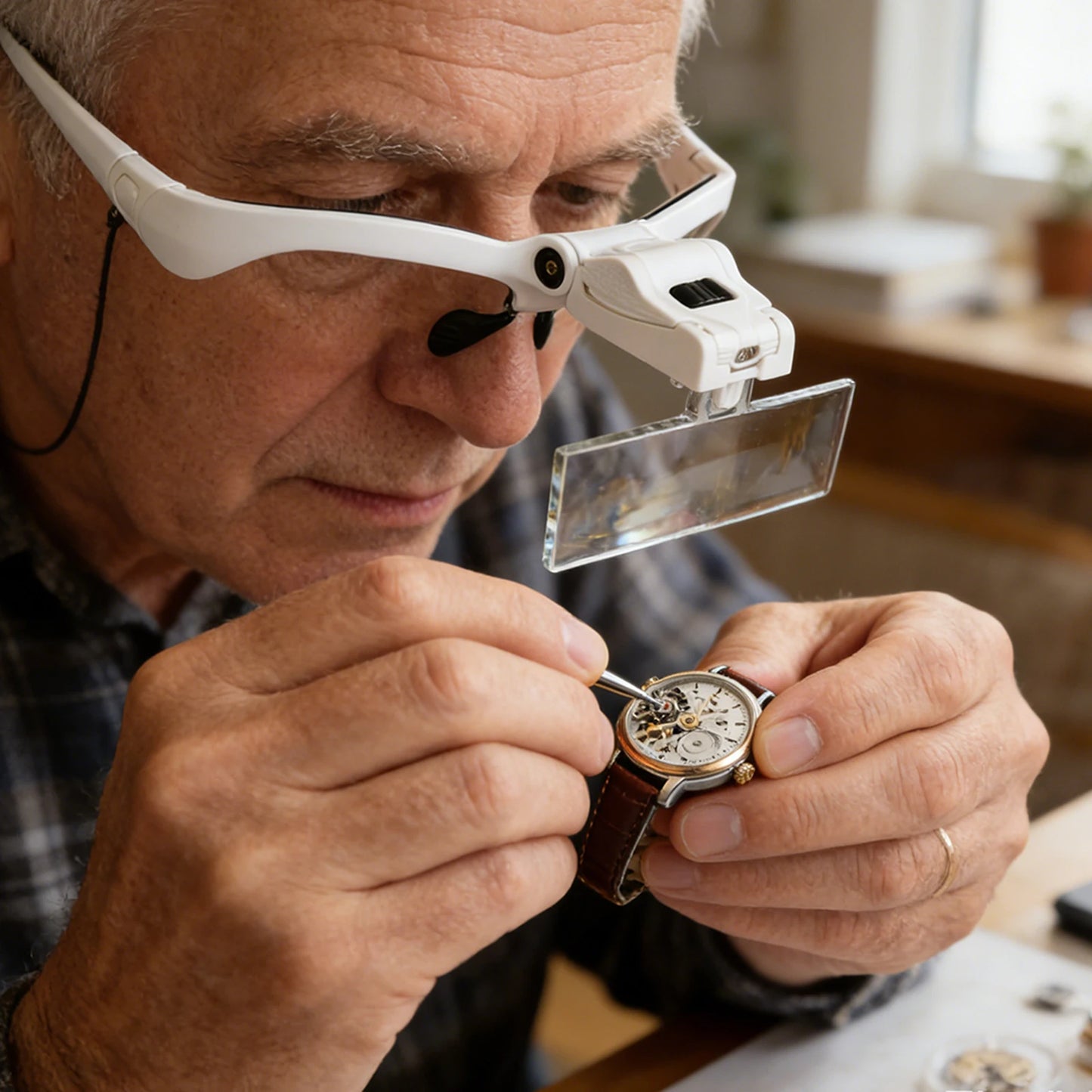 LED Head Magnifier with 5 Lenses 1.0X-3.5X Lighted Hands Free