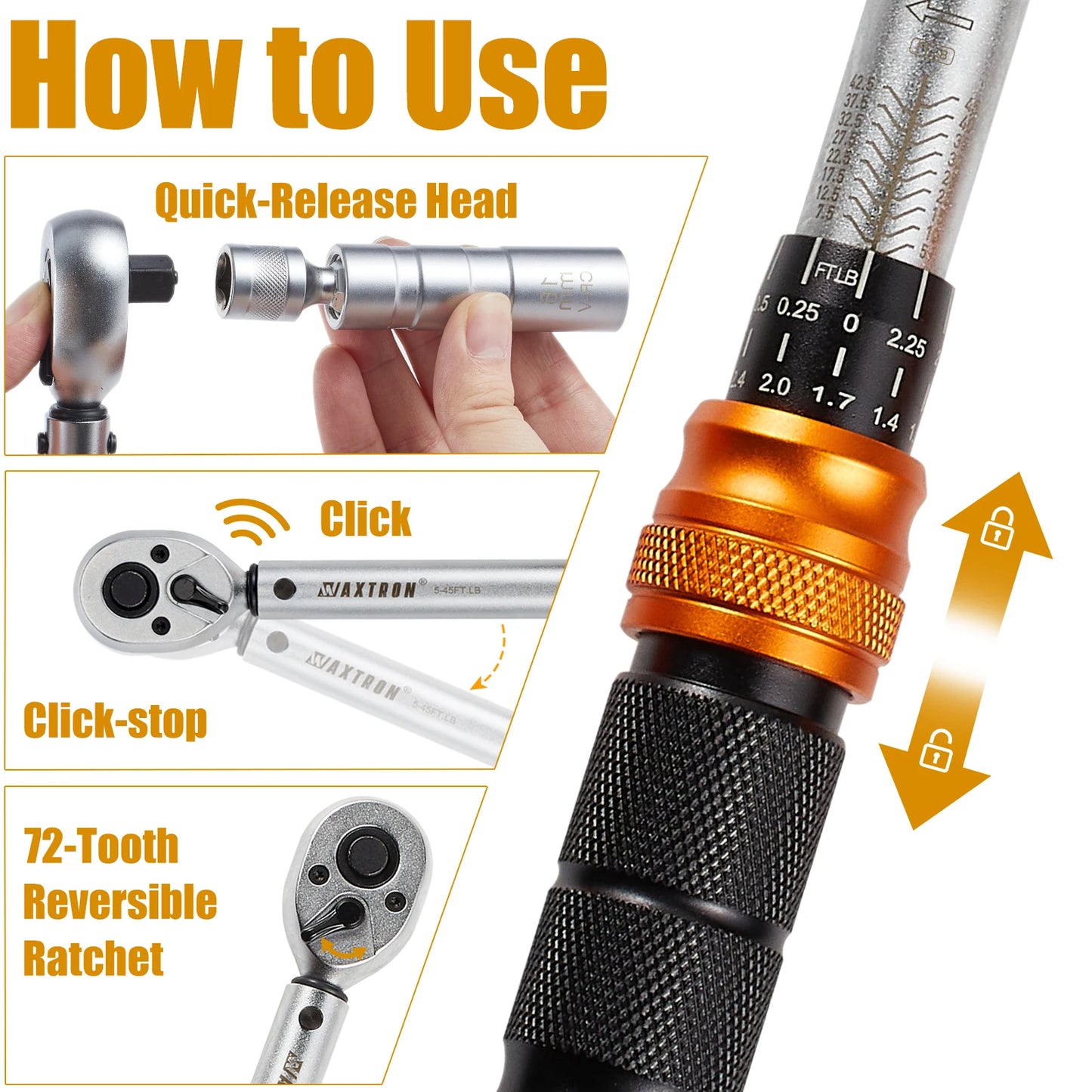 Waxtron Professional Adjustable Torque Wrench 5 To 45 Ft Lb